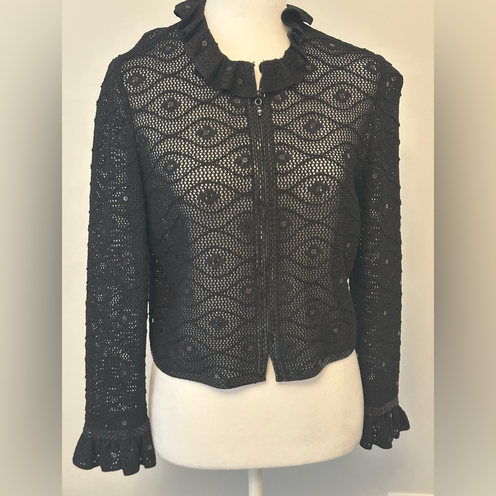 St.John Evening by Marie Gray Black Lace Sequins Cardigan